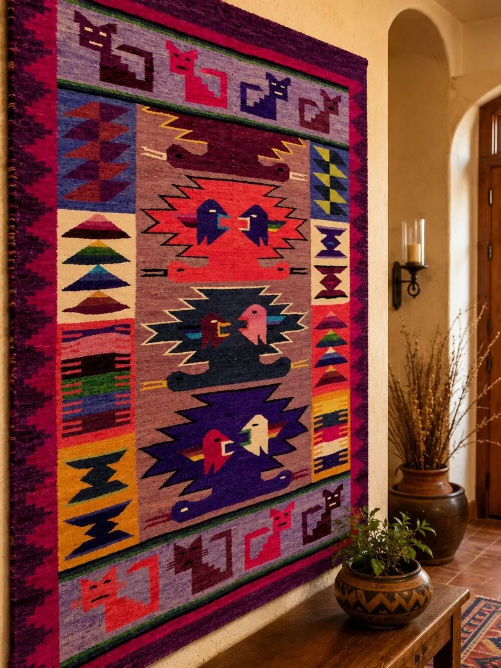 Andean Art Wool Tapestry – Colorful Tribal Animal Motif Blanket | Peruvian Artis